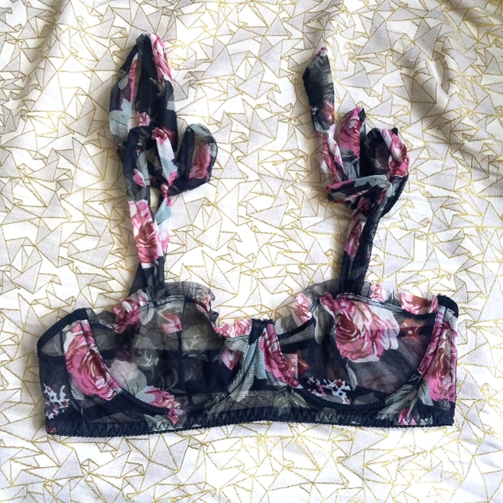 See through bra - size Large - Floral mesh